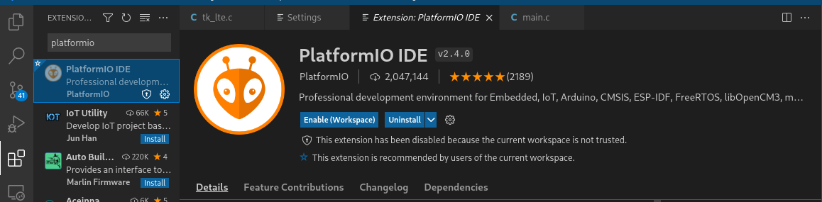 PlatformIO installation