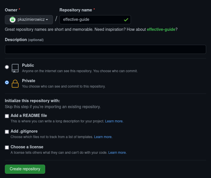 Repository creation on GitHub